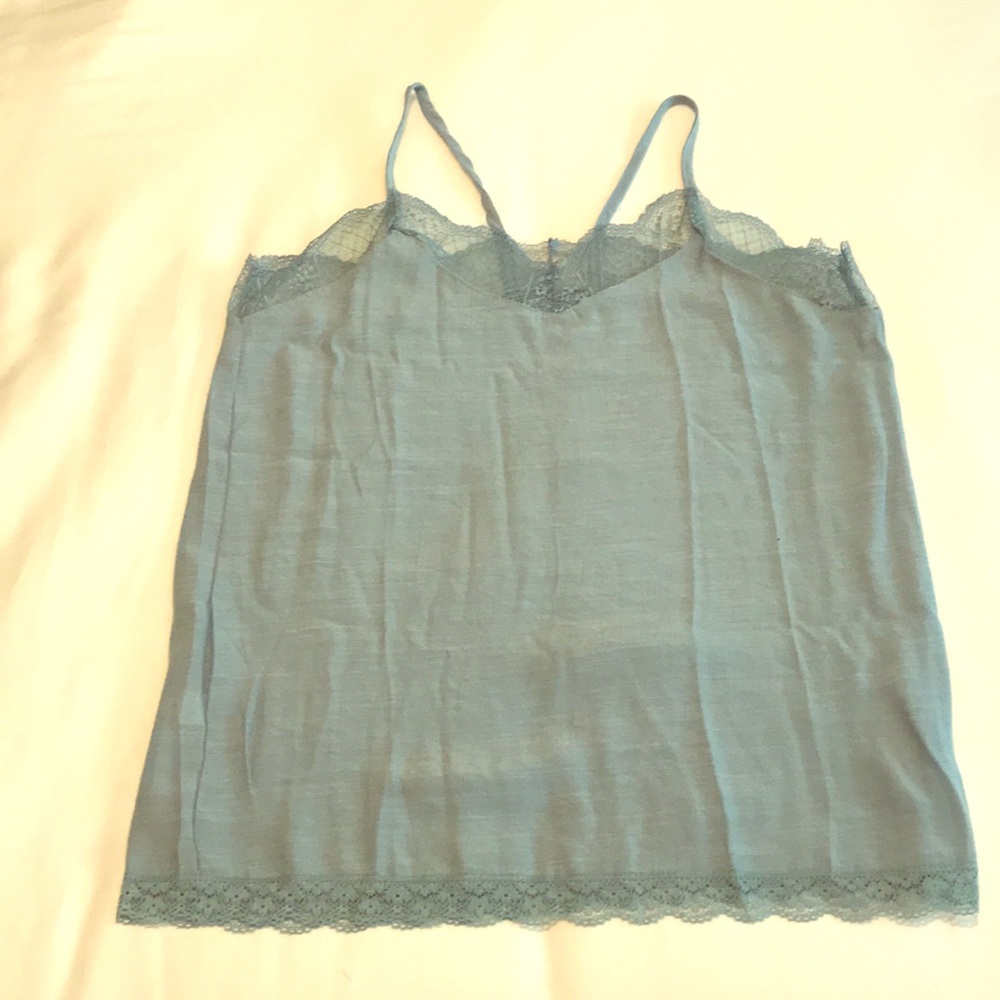 Light blue lace trim tank top